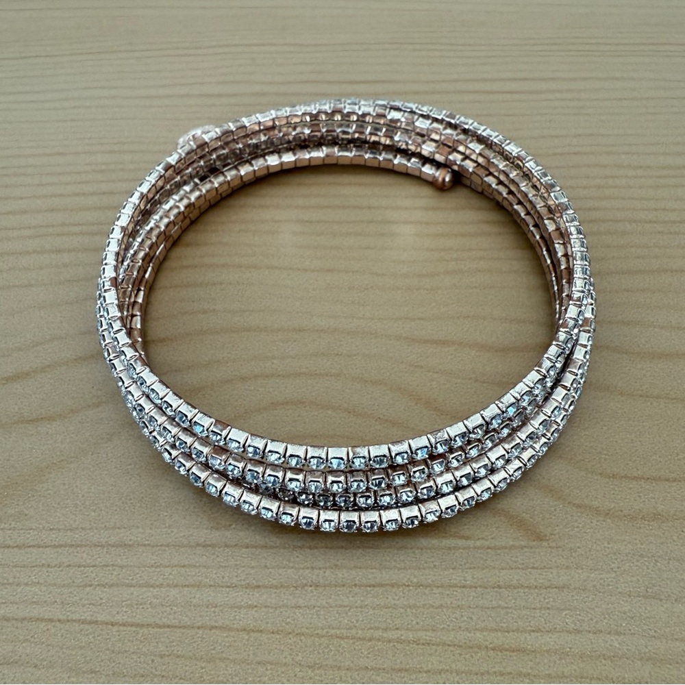 Elegant Rhinestone Coil Rose Gold Women's Bangle Bracelet